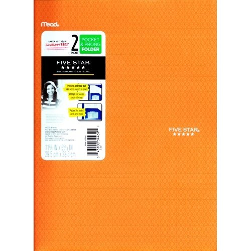 Mead Five Star 2-Pocket Prong Plastic Portfolio Folder (Select Color) - DollarFanatic.com