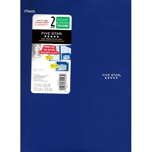 Mead Five Star 2-Pocket Prong Plastic Portfolio Folder (Select Color) - DollarFanatic.com