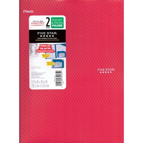 Mead Five Star 2-Pocket Prong Plastic Portfolio Folder (Select Color) - DollarFanatic.com