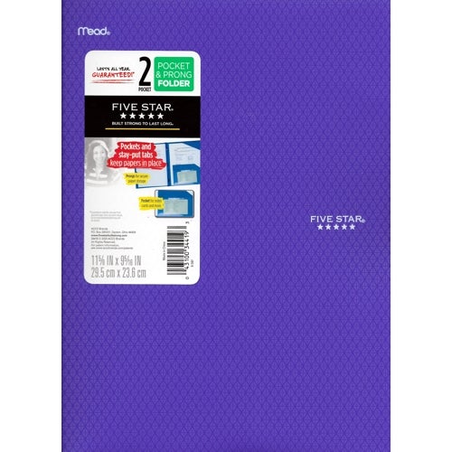 Mead Five Star 2-Pocket Prong Plastic Portfolio Folder (Select Color) - DollarFanatic.com
