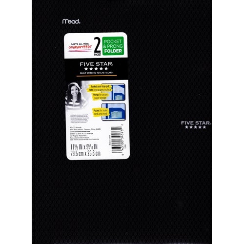 Mead Five Star 2-Pocket Prong Plastic Portfolio Folder (Select Color) - DollarFanatic.com