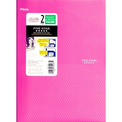 Mead Five Star 2-Pocket Prong Plastic Portfolio Folder (Select Color) - DollarFanatic.com