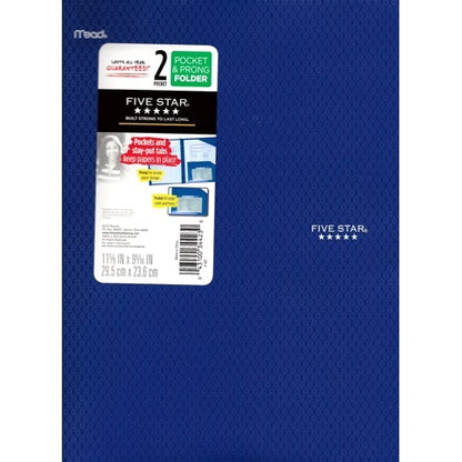 Mead Five Star 2-Pocket Prong Plastic Portfolio Folder (Select Color) - DollarFanatic.com